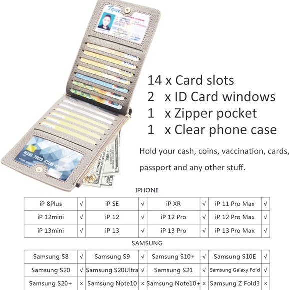 RFID Blocking Bifold Multi Card Case Wallet with Zipper Pocket Grey - Picture 3 of 8